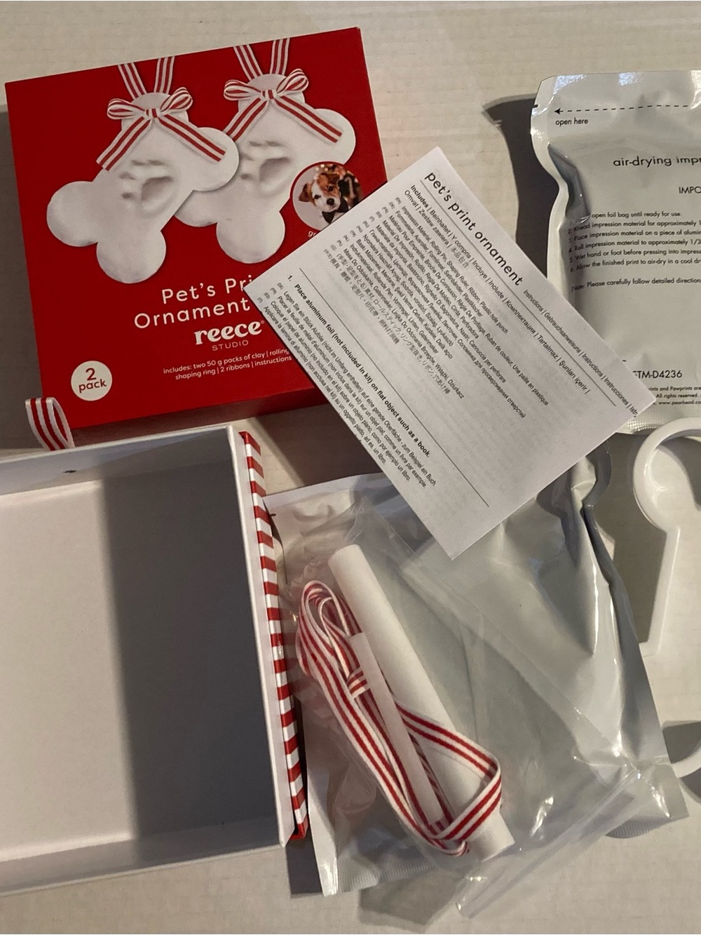 Reece Pet's Print Ornament Kit — Red Bone-Shaped Keepsakes